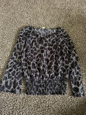 Michael Kors Black and Silver Leopard Print Long Sleeve Top